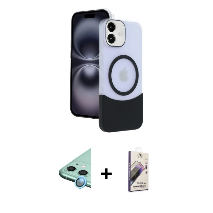 MARSİLYAN™- iPhone 11 Kılıf Kozmos Form Özel Seri - Siyah Bilvis 3D Mat Cam Ekran Koruyucu + Raze Metal Kamera Lens - MI