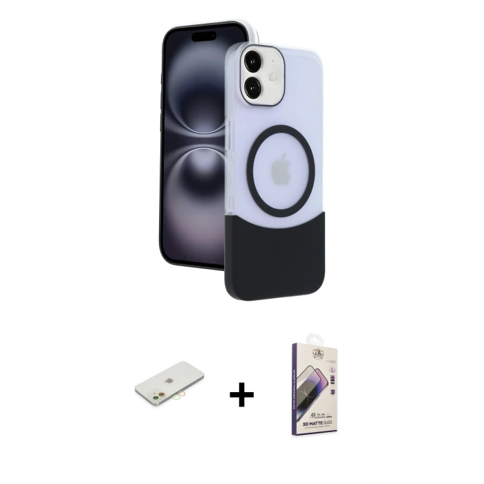 MARSİLYAN™- iPhone 11 Kılıf Kozmos Form Özel Seri - Siyah Bilvis 3D Mat Cam Ekran Koruyucu + Renkli Kamera Lens Koruma Cam - TU