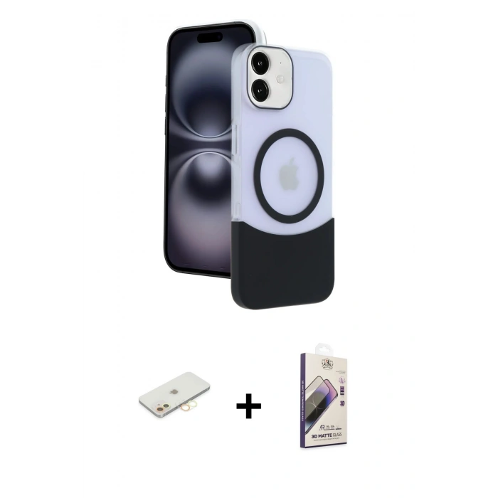 MARSİLYAN™- iPhone 11 Kılıf Kozmos Form Özel Seri - Siyah Bilvis 3D Mat Cam Ekran Koruyucu + Renkli Kamera Lens Koruma Cam - SI