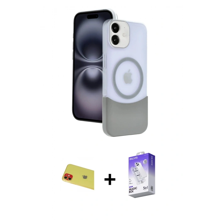 MARSİLYAN™- iPhone 11 Kılıf Kozmos Form Özel Seri - Siyah Bilvis 5in1 3D Magic Cam Ekran Koruyucu + Kırmızı Rainbow Kamera Lens Koruma Cam