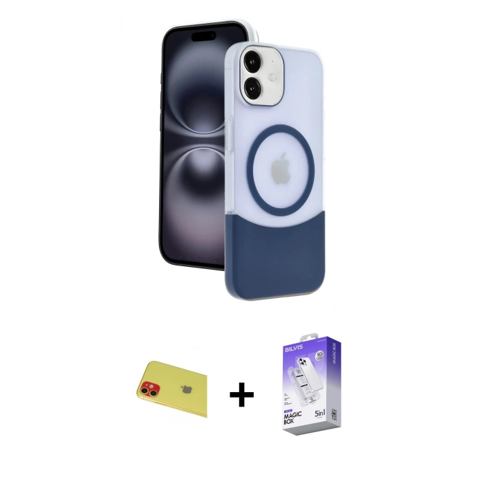 MARSİLYAN™- iPhone 11 Kılıf Kozmos Form Özel Seri - Siyah Bilvis 5in1 3D Magic Cam Ekran Koruyucu + Kırmızı Rainbow Kamera Lens Koruma Cam