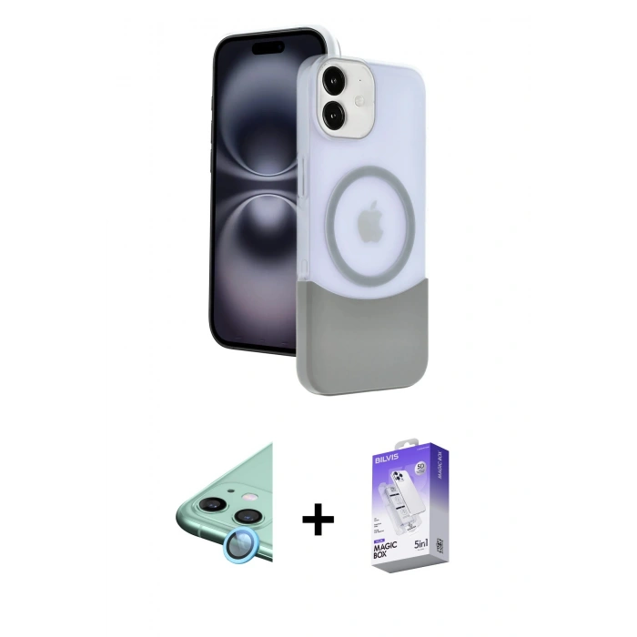 MARSİLYAN™- iPhone 11 Kılıf Kozmos Form Özel Seri - Siyah Bilvis 5in1 3D Magic Cam Ekran Koruyucu + Mavi Raze Metal Kamera Lens