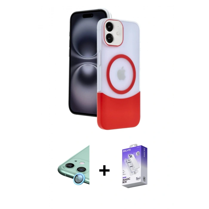 MARSİLYAN™- iPhone 11 Kılıf Kozmos Form Özel Seri - Siyah Bilvis 5in1 3D Magic Cam Ekran Koruyucu + Mavi Raze Metal Kamera Lens