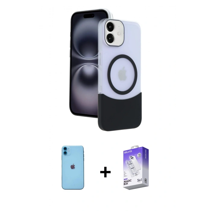 MARSİLYAN™- iPhone 11 Kılıf Kozmos Form Özel Seri - Siyah Bilvis 5in1 3D Magic Cam Ekran Koruyucu + Neon Fosforlu Kamera Lens - MI