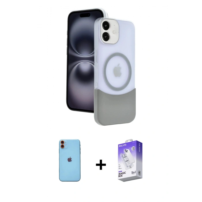 MARSİLYAN™- iPhone 11 Kılıf Kozmos Form Özel Seri - Siyah Bilvis 5in1 3D Magic Cam Ekran Koruyucu + Neon Fosforlu Kamera Lens - TU