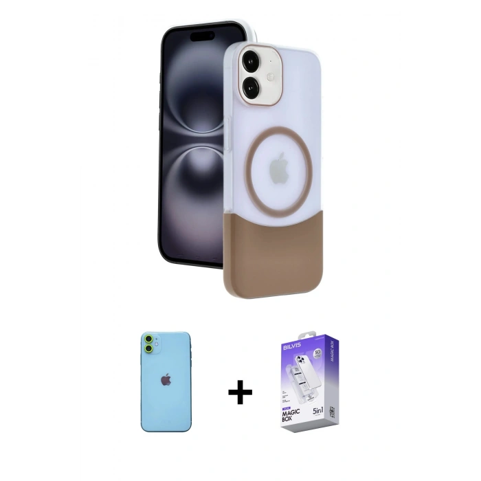 MARSİLYAN™- iPhone 11 Kılıf Kozmos Form Özel Seri - Siyah Bilvis 5in1 3D Magic Cam Ekran Koruyucu + Neon Fosforlu Kamera Lens - YL