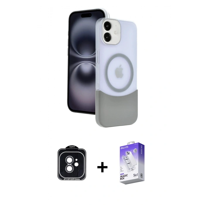 MARSİLYAN™- iPhone 11 Kılıf Kozmos Form Özel Seri - Siyah Bilvis 5in1 3D Magic Cam Ekran Koruyucu + PVD Metal Kamera Lens - SH