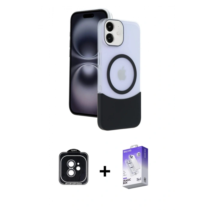 MARSİLYAN™- iPhone 11 Kılıf Kozmos Form Özel Seri - Siyah Bilvis 5in1 3D Magic Cam Ekran Koruyucu + PVD Metal Kamera Lens - SH