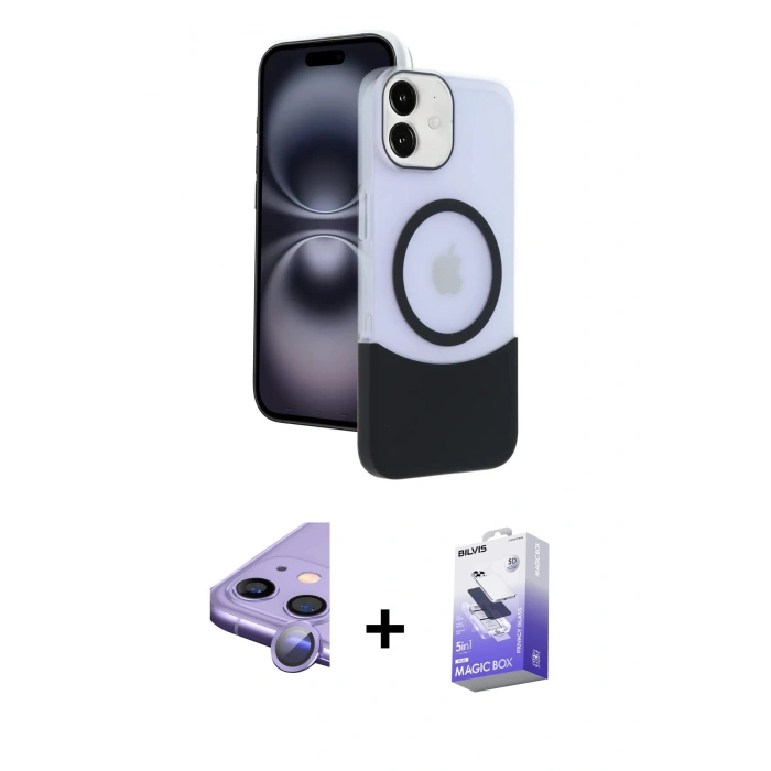 MARSİLYAN™- iPhone 11 Kılıf Kozmos Form Özel Seri - Siyah Bilvis 5in1 5D Magic Hayalet Cam Ekran Koruyucu + Raze Metal Kamera Lens - MR