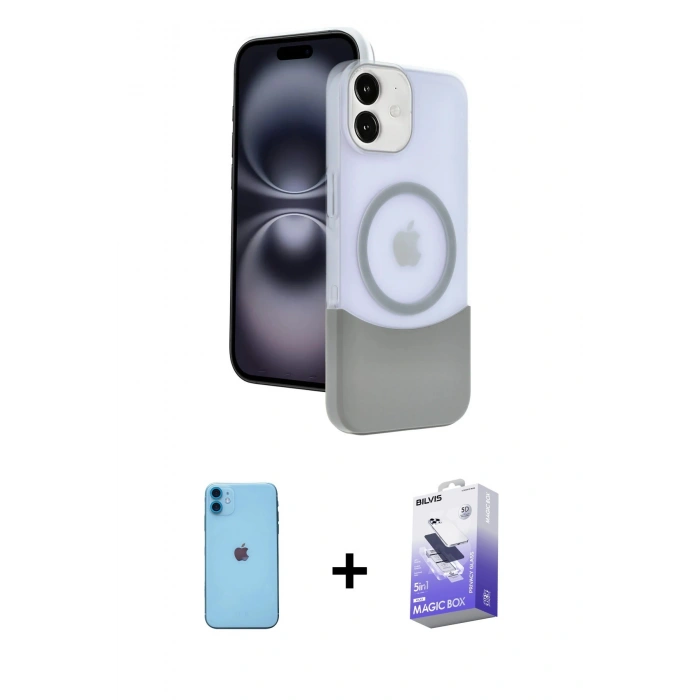 MARSİLYAN™- iPhone 11 Kılıf Kozmos Form Özel Seri - Siyah Bilvis 5in1 5D Magic Hayalet Cam Ekran Koruyucu + Neon Fosforlu Kamera Lens - MI
