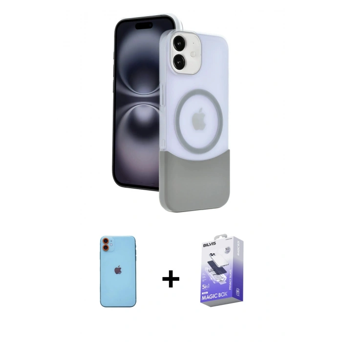 MARSİLYAN™- iPhone 11 Kılıf Kozmos Form Özel Seri - Siyah Bilvis 5in1 5D Magic Hayalet Cam Ekran Koruyucu + Neon Fosforlu Kamera Lens - TU