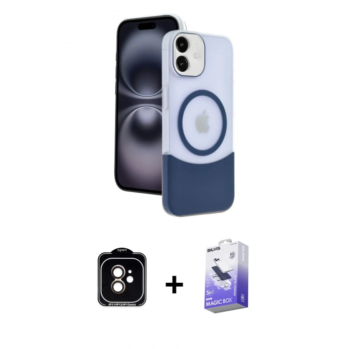 MARSİLYAN™- iPhone 11 Kılıf Kozmos Form Özel Seri - Siyah Bilvis 5in1 5D Magic Hayalet Cam Ekran Koruyucu + PVD Metal Kamera Lens - TU
