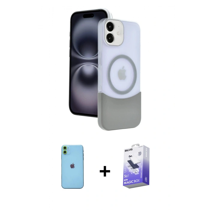 MARSİLYAN™- iPhone 11 Kılıf Kozmos Form Özel Seri - Siyah Bilvis 5in1 5D Magic Hayalet Cam Ekran Koruyucu + Neon Fosforlu Kamera Lens - YL