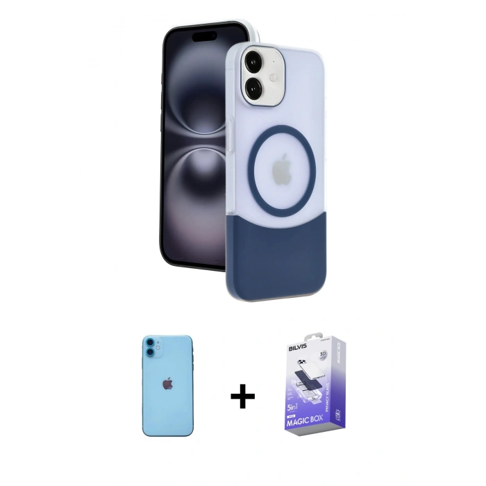 MARSİLYAN™- iPhone 11 Kılıf Kozmos Form Özel Seri - Siyah Bilvis 5in1 5D Magic Hayalet Cam Ekran Koruyucu + Neon Fosforlu Kamera Lens - MI