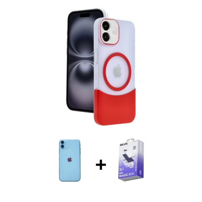 MARSİLYAN™- iPhone 11 Kılıf Kozmos Form Özel Seri - Siyah Bilvis 5in1 5D Magic Hayalet Cam Ekran Koruyucu + Neon Fosforlu Kamera Lens - MI
