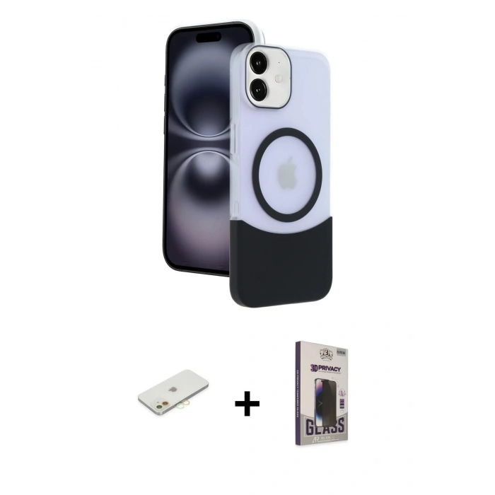 MARSİLYAN™- iPhone 11 Kılıf Kozmos Form Özel Seri - Siyah Bilvis Hayalet Cam Ekran Koruyucu + Renkli Kamera Lens Koruma Cam - TU