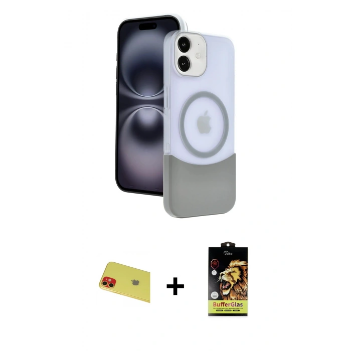 MARSİLYAN™- iPhone 11 Kılıf Kozmos Form Özel Seri - Siyah Buffer Cam Ekran Koruyucu + Kırmızı Rainbow Kamera Lens Koruma Cam