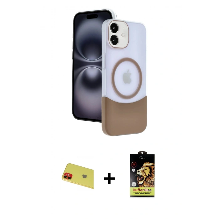 MARSİLYAN™- iPhone 11 Kılıf Kozmos Form Özel Seri - Siyah Buffer Cam Ekran Koruyucu + Kırmızı Rainbow Kamera Lens Koruma Cam