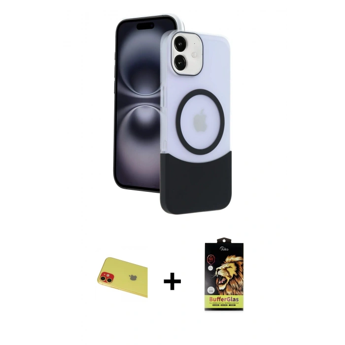 MARSİLYAN™- iPhone 11 Kılıf Kozmos Form Özel Seri - Siyah Buffer Cam Ekran Koruyucu + Kırmızı Rainbow Kamera Lens Koruma Cam