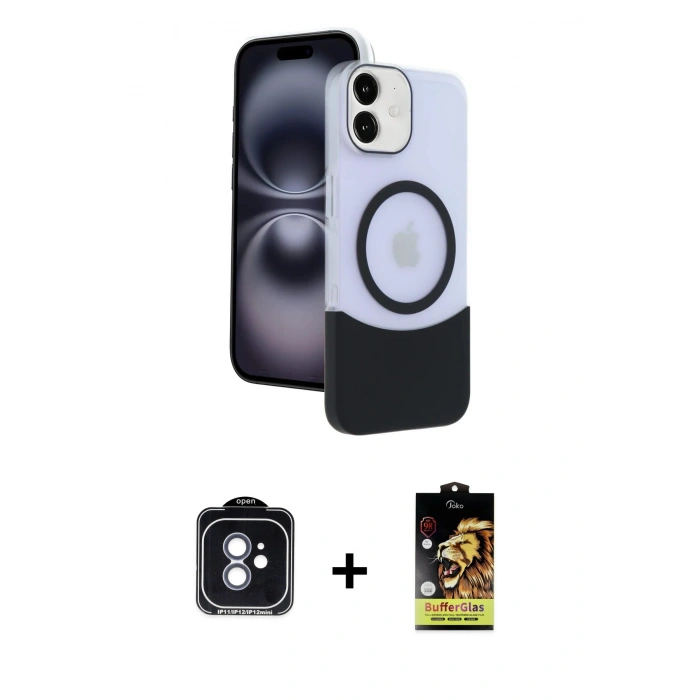 MARSİLYAN™- iPhone 11 Kılıf Kozmos Form Özel Seri - Siyah Buffer Cam Ekran Koruyucu + PVD Metal Kamera Lens - MI