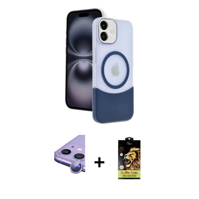 MARSİLYAN™- iPhone 11 Kılıf Kozmos Form Özel Seri - Siyah Buffer Cam Ekran Koruyucu + Mor Raze Metal Kamera Lens