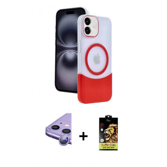 MARSİLYAN™- iPhone 11 Kılıf Kozmos Form Özel Seri - Siyah Buffer Cam Ekran Koruyucu + Mor Raze Metal Kamera Lens
