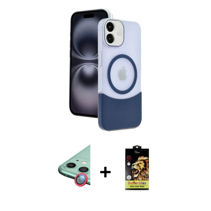 MARSİLYAN™- iPhone 11 Kılıf Kozmos Form Özel Seri - Siyah Buffer Cam Ekran Koruyucu + Raze Metal Kamera Lens - KI