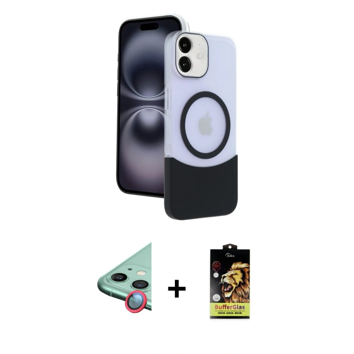 MARSİLYAN™- iPhone 11 Kılıf Kozmos Form Özel Seri - Siyah Buffer Cam Ekran Koruyucu + Raze Metal Kamera Lens - KI