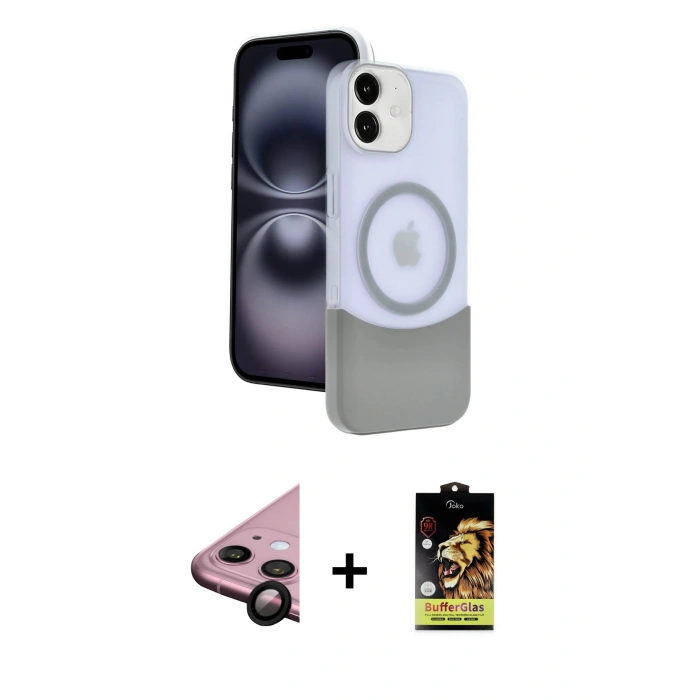 MARSİLYAN™- iPhone 11 Kılıf Kozmos Form Özel Seri - Siyah Buffer Cam Ekran Koruyucu + Raze Metal Kamera Lens - SH