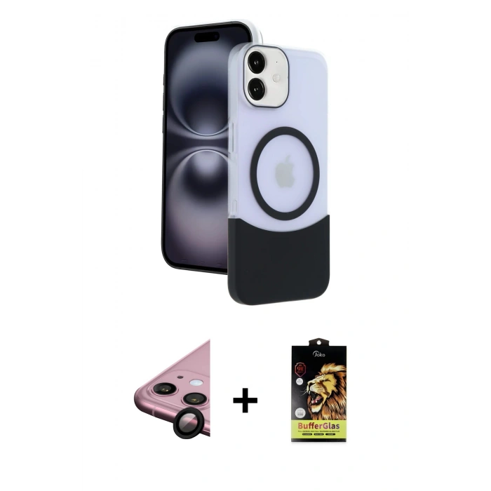 MARSİLYAN™- iPhone 11 Kılıf Kozmos Form Özel Seri - Siyah Buffer Cam Ekran Koruyucu + Raze Metal Kamera Lens - SH