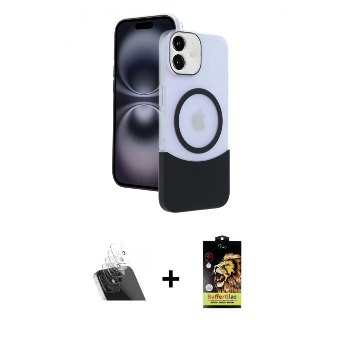 MARSİLYAN™- iPhone 11 Kılıf Kozmos Form Özel Seri - Siyah Buffer Cam Ekran Koruyucu + Şeffaf Kamera Lens Koruma Cam