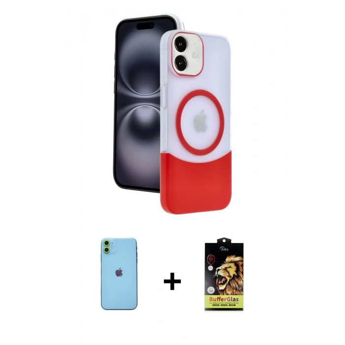 MARSİLYAN™- iPhone 11 Kılıf Kozmos Form Özel Seri - Siyah Buffer Cam Ekran Koruyucu + Neon Fosforlu Kamera Lens - YL