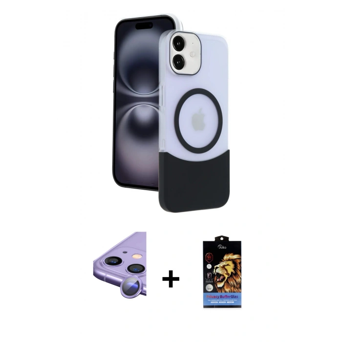 MARSİLYAN™- iPhone 11 Kılıf Kozmos Form Özel Seri - Siyah Buffer Hayalet Cam Ekran Koruyucu + Raze Metal Kamera Lens - MR