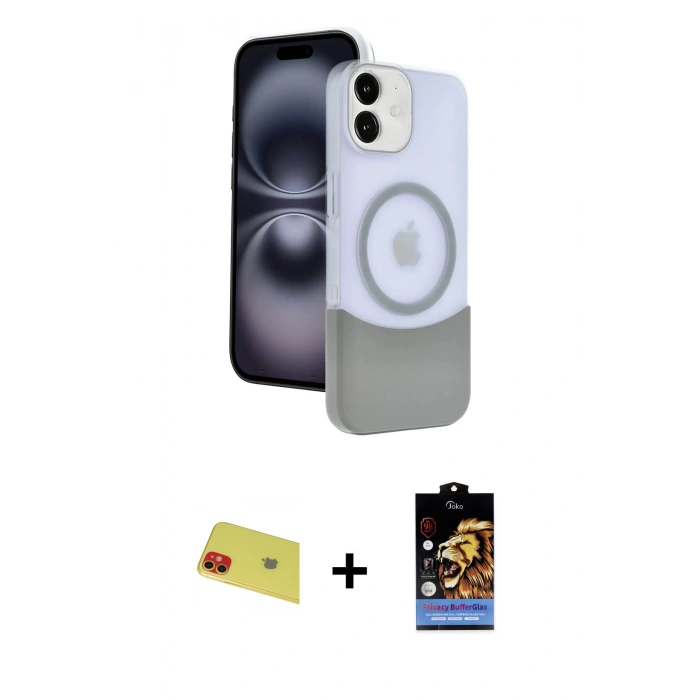 MARSİLYAN™- iPhone 11 Kılıf Kozmos Form Özel Seri - Siyah Buffer Hayalet Cam Ekran Koruyucu + Rainbow Kamera Lens Koruma Cam - KI