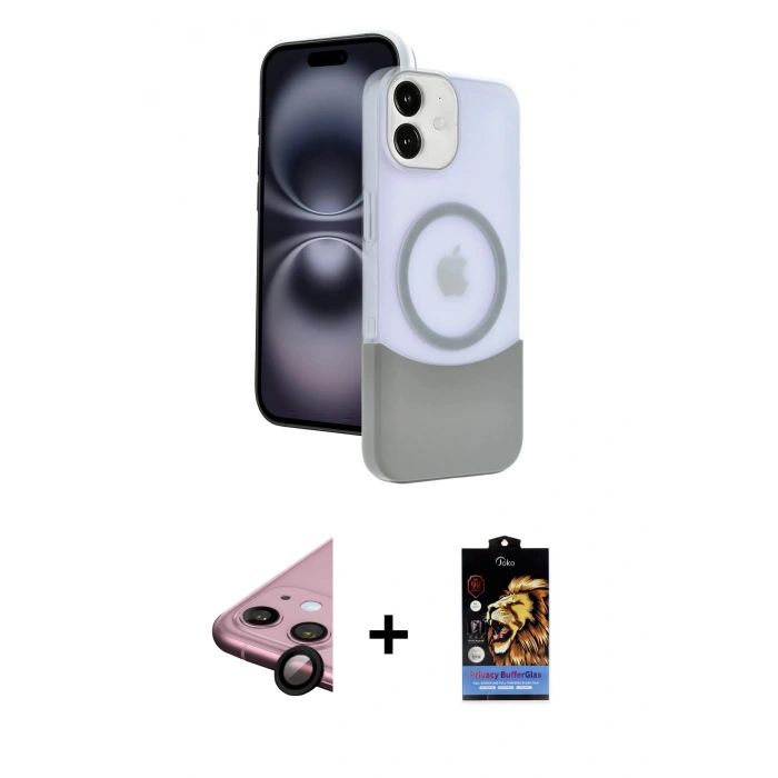 MARSİLYAN™- iPhone 11 Kılıf Kozmos Form Özel Seri - Siyah Buffer Hayalet Cam Ekran Koruyucu + Raze Metal Kamera Lens - SH