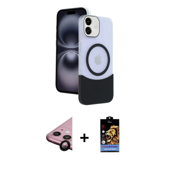 MARSİLYAN™- iPhone 11 Kılıf Kozmos Form Özel Seri - Siyah Buffer Hayalet Cam Ekran Koruyucu + Raze Metal Kamera Lens - SH