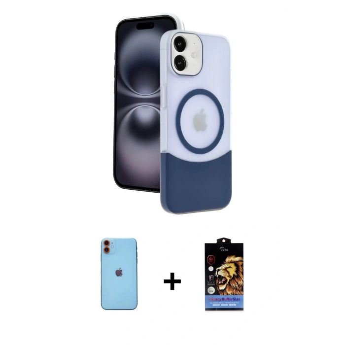 MARSİLYAN™- iPhone 11 Kılıf Kozmos Form Özel Seri - Siyah Buffer Hayalet Cam Ekran Koruyucu + Turuncu Neon Fosforlu Kamera Lens