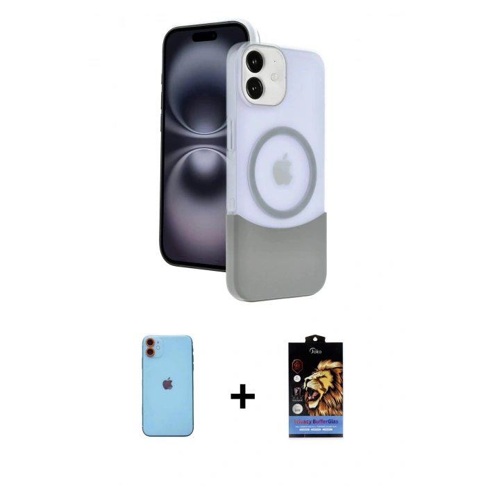 MARSİLYAN™- iPhone 11 Kılıf Kozmos Form Özel Seri - Siyah Buffer Hayalet Cam Ekran Koruyucu + Turuncu Neon Fosforlu Kamera Lens