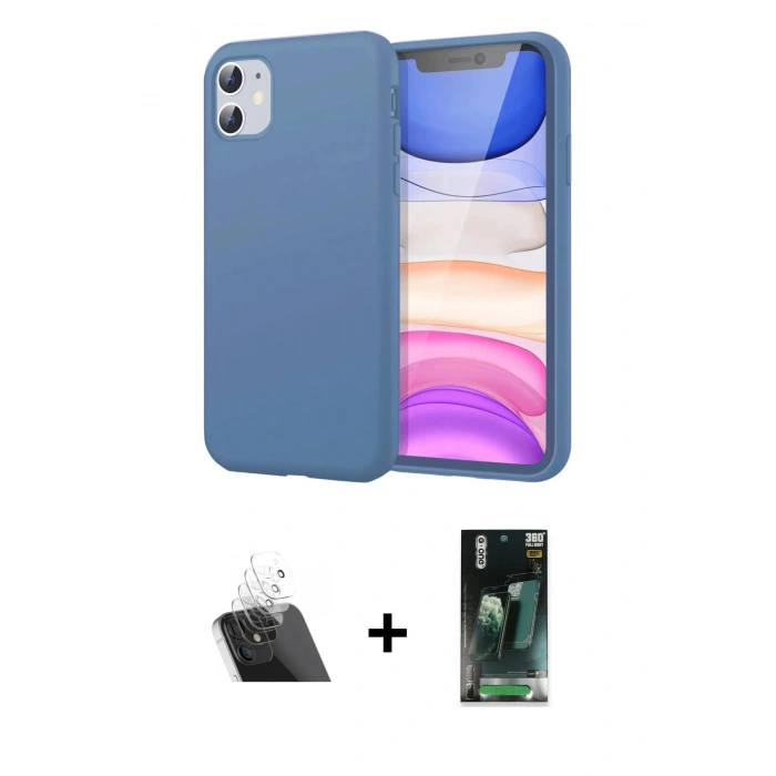 MARSİLYAN™- iPhone 11 Kılıf Kozmos Yansıma Özel Seri - Şeffaf 360 Full Body Arka Koruyucu + Kamera Lens Koruma Cam - SF