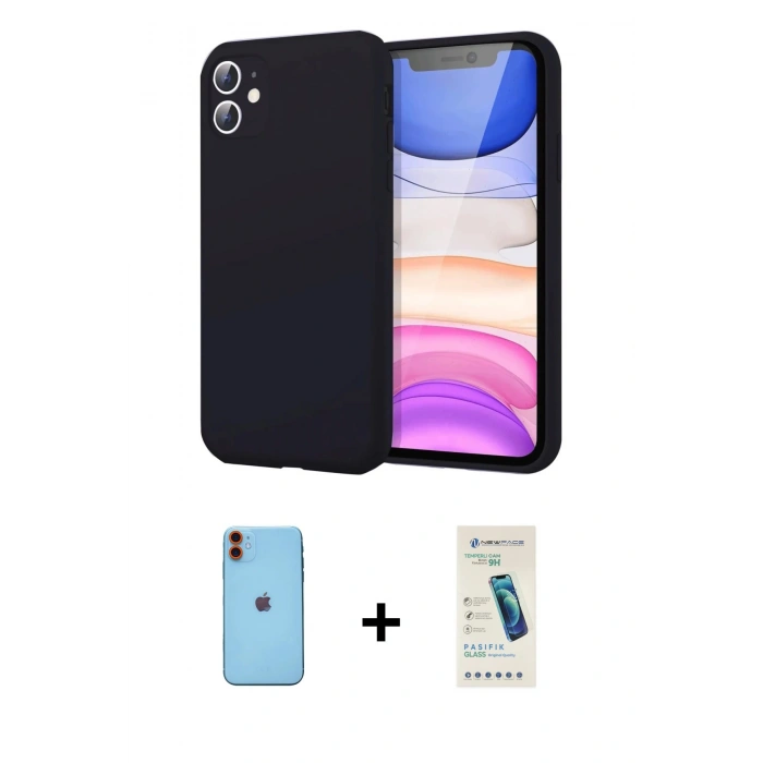 MARSİLYAN™- iPhone 11 Kılıf Kozmos Yansıma Özel Seri - Şeffaf Pasifik Cam Ekran Koruyucu + Neon Fosforlu Kamera Lens - TU