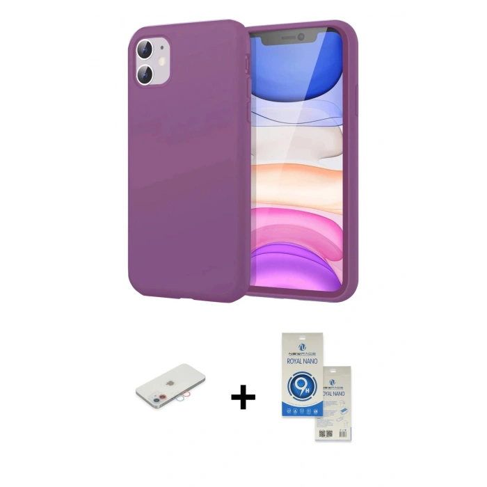 MARSİLYAN™- iPhone 11 Kılıf Kozmos Yansıma Özel Seri - Şeffaf Royal Nano Ekran Koruyucu + Renkli Kamera Lens Koruma Cam - PE