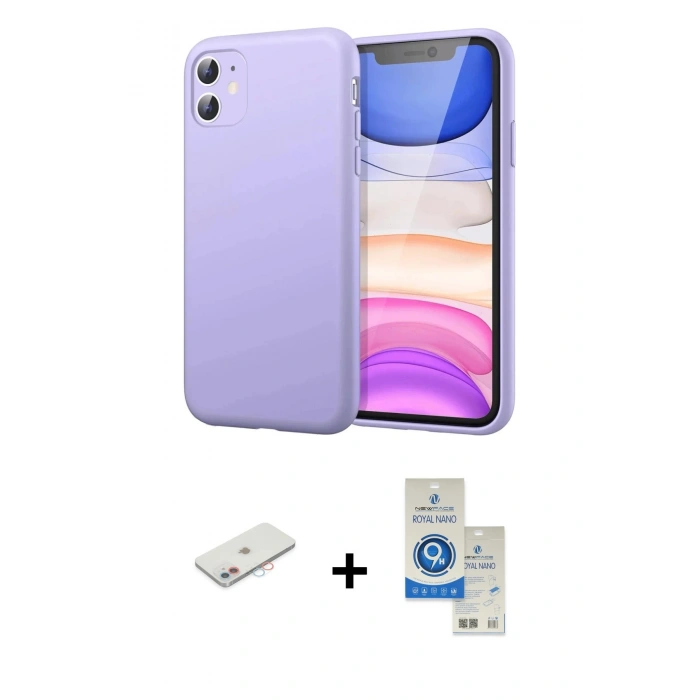 MARSİLYAN™- iPhone 11 Kılıf Kozmos Yansıma Özel Seri - Şeffaf Royal Nano Ekran Koruyucu + Renkli Kamera Lens Koruma Cam - PE