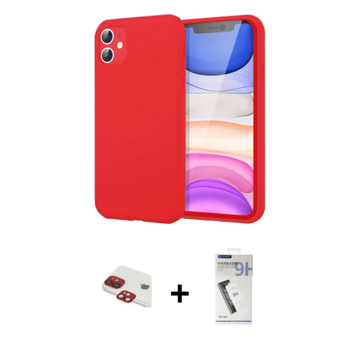 MARSİLYAN™- iPhone 11 Kılıf Kozmos Yansıma Özel Seri - Şeffaf Uv Polymer Nano Ekran Koruyucu + Kırmızı Pers Alüminyum Kamera Lens