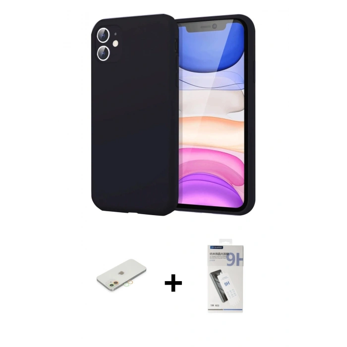 MARSİLYAN™- iPhone 11 Kılıf Kozmos Yansıma Özel Seri - Şeffaf Uv Polymer Nano Ekran Koruyucu + Turuncu Renkli Kamera Lens Koruma Cam