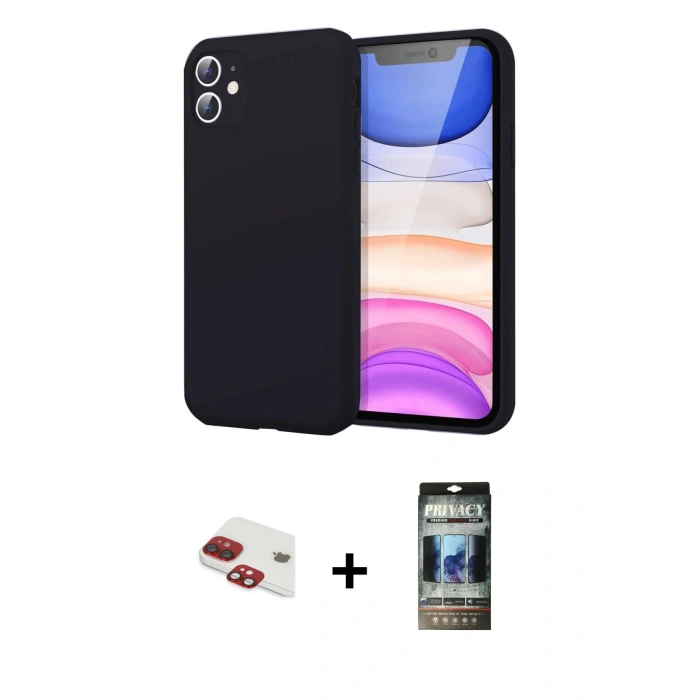 MARSİLYAN™- iPhone 11 Kılıf Kozmos Yansıma Özel Seri - Siyah 34D Hayalet Izgaralı Cam + Pers Alüminyum Kamera Lens - KI
