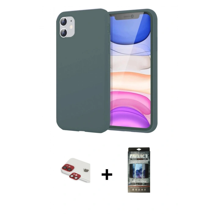 MARSİLYAN™- iPhone 11 Kılıf Kozmos Yansıma Özel Seri - Siyah 34D Hayalet Izgaralı Cam + Pers Alüminyum Kamera Lens - KI