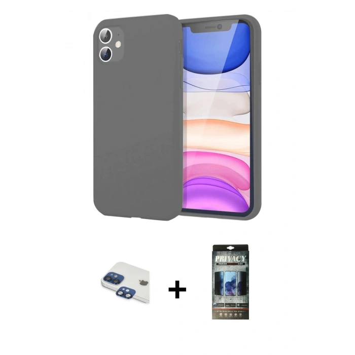 MARSİLYAN™- iPhone 11 Kılıf Kozmos Yansıma Özel Seri - Siyah 34D Hayalet Izgaralı Cam + Pers Alüminyum Kamera Lens - LT