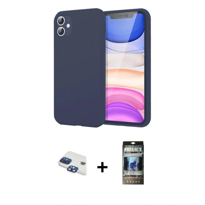 MARSİLYAN™- iPhone 11 Kılıf Kozmos Yansıma Özel Seri - Siyah 34D Hayalet Izgaralı Cam + Pers Alüminyum Kamera Lens - LT