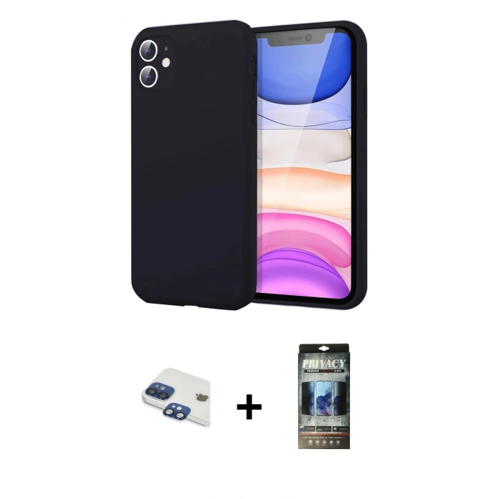 MARSİLYAN™- iPhone 11 Kılıf Kozmos Yansıma Özel Seri - Siyah 34D Hayalet Izgaralı Cam + Pers Alüminyum Kamera Lens - LT