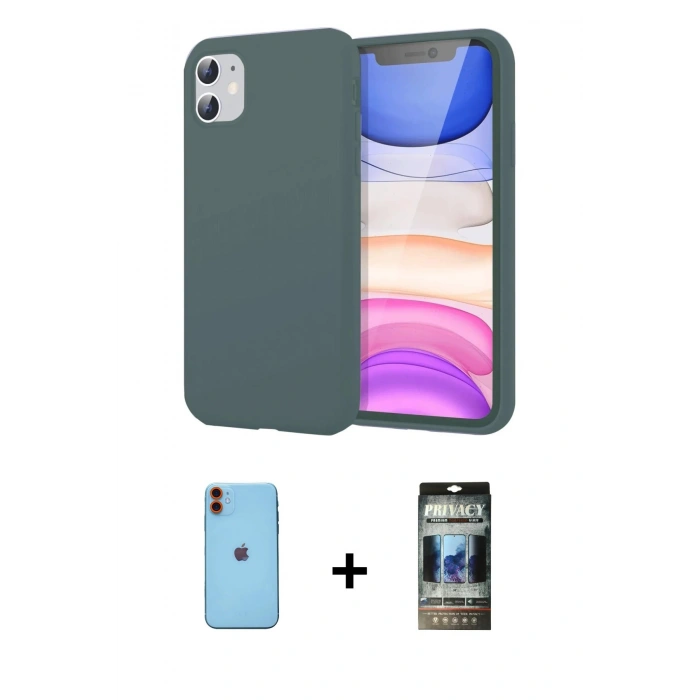 MARSİLYAN™- iPhone 11 Kılıf Kozmos Yansıma Özel Seri - Siyah 34D Hayalet Izgaralı Cam + Neon Fosforlu Kamera Lens - TU